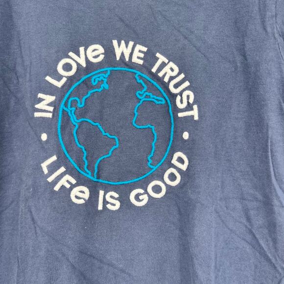 Life is Good In Love We Trust earth globe crusher t-shirt women's size medium - Picture 3 of 5